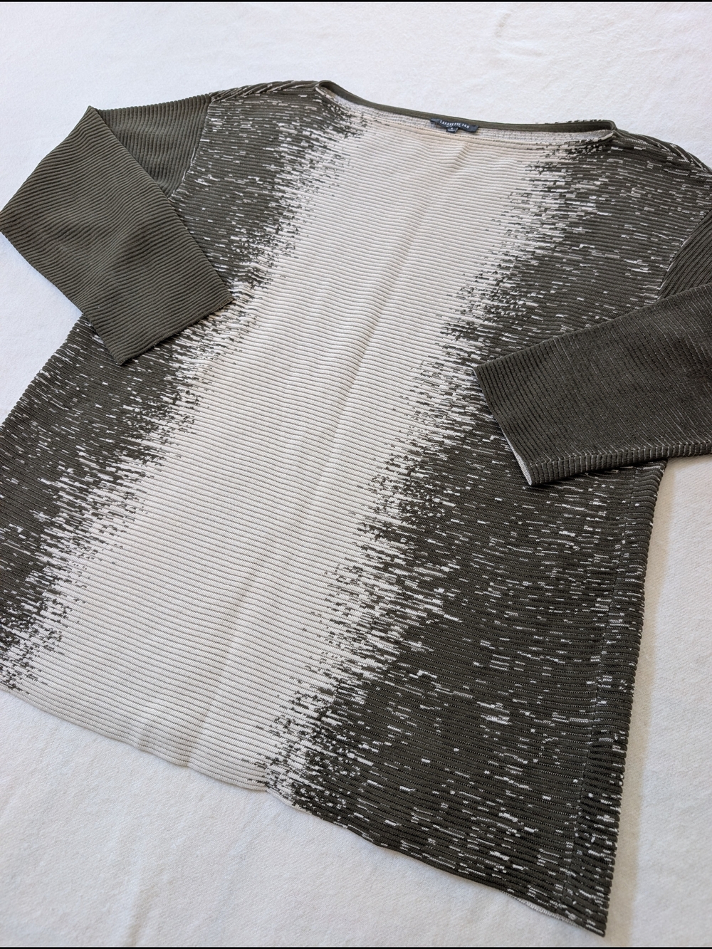 100% Cotton Lafayette 148 Gray and Cream Ombre Ribbed Knit Cotton Top